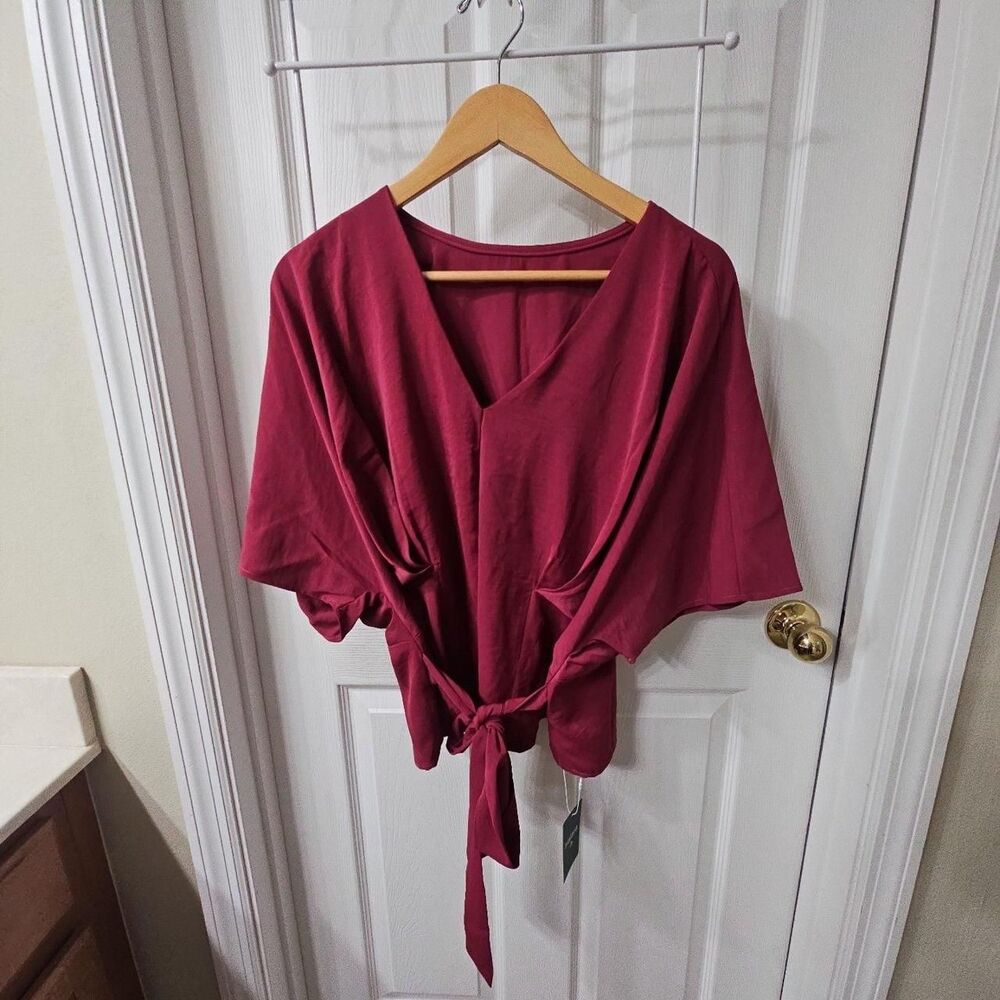 Halara Women's V-Neck Tie Front Short Sleeve Top Size L